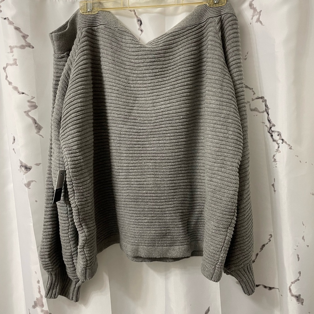 Eloquii Gray Off-the-Shoulder Sweater with shoulder loops